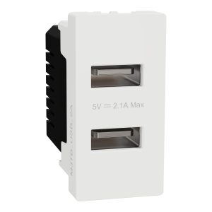 Schneider M3TB_USB_2A USB Type A, Miluz E, 2 Port, 2.1A, 1 Module, White