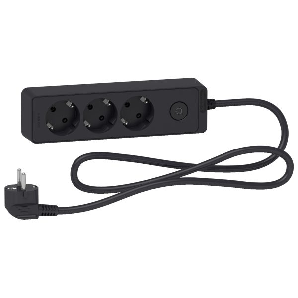 Schneider ST9431B | Trailing lead, Unica extend, 3 Schuko, swicthable, 1.5m cable, anthracite - Image 2