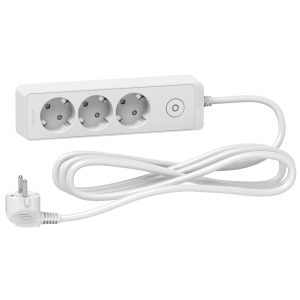 Schneider ST9433W Trailing lead, Unica extend, 3 Schuko, swicthable, 3m cable, white
