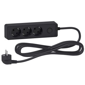 Schneider ST9433B Trailing lead, Unica extend, 3 Schuko, swicthable, 3m cable, anthracite