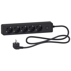Schneider ST9451B Trailing lead, Unica extend, 5 Schuko, swicthable, 1.5m cable, anthracite