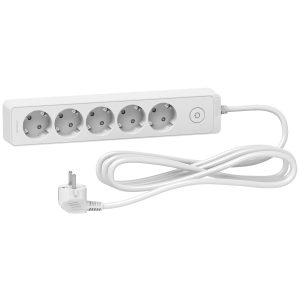 Schneider ST9453W | Trailing lead, Unica extend, 5 Schuko, swicthable, 3m cable, white