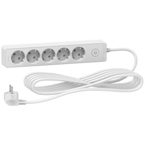 Schneider ST9455W | Trailing lead, Unica extend, 5 Schuko, 5m cable, white